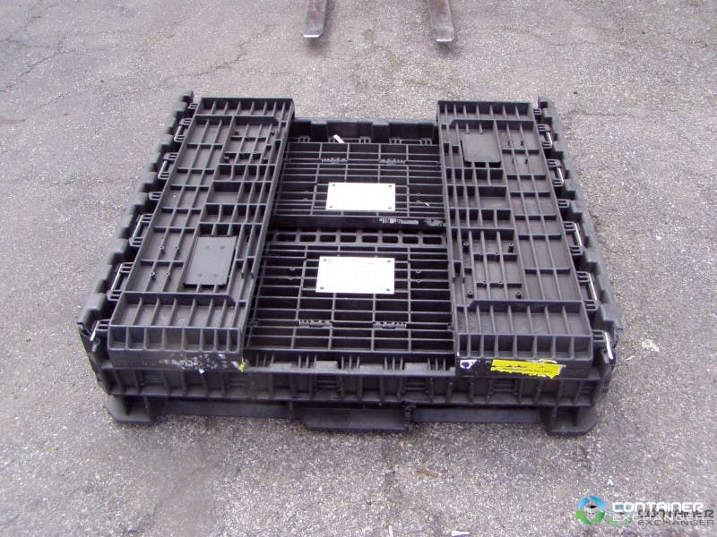 Pallet Containers For Sale: Used 45x48x25 Collapsible Bulk Containers - 2 Drop Doors - Black In Mississippi - image  2