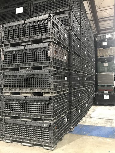 Pallet Containers For Sale: Used 56x48x50 Collapsible Black Plastic Pallet Containers- with 2 Drop Doors In Indiana - image  2