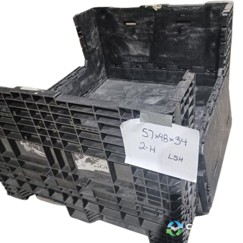 Pallet Containers For Sale: Used 57x48x34 Collapsible Plastic Pallet Containers with 2 Drop Doors- Black Indiana In Indiana - image  1
