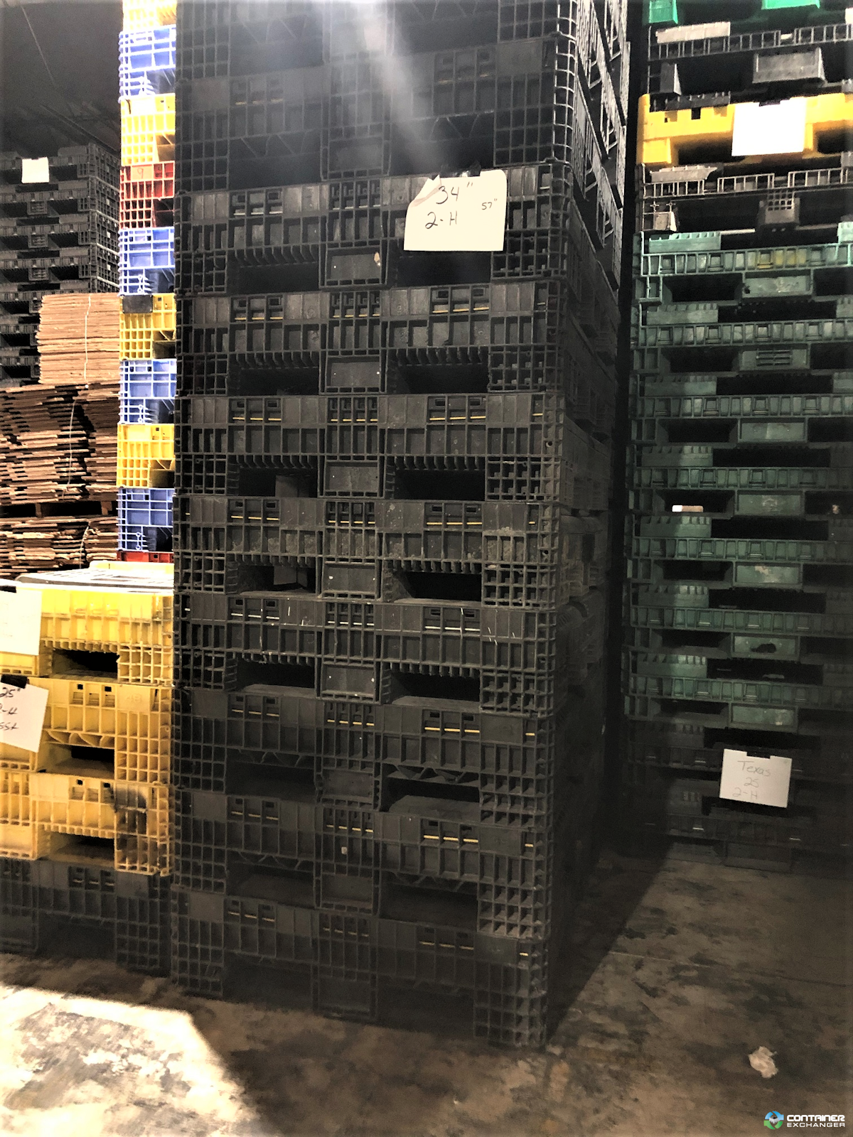 Pallet Containers For Sale: Used 57x48x34 Collapsible Plastic Pallet Containers with 2 Drop Doors- Black Indiana In Indiana - image  2