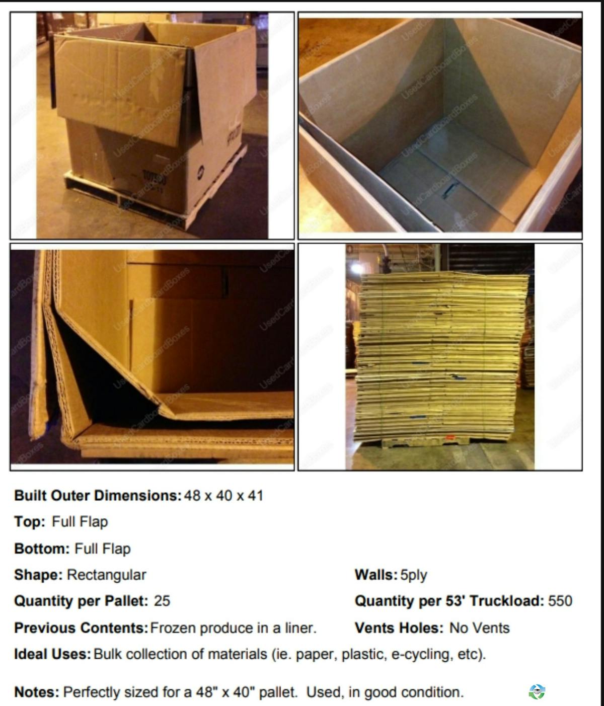 Gaylord Boxes For Sale: Used HPT 48x40x41 5 Wall Gaylord Boxes Full Top & Bottom Flaps In California - image  1