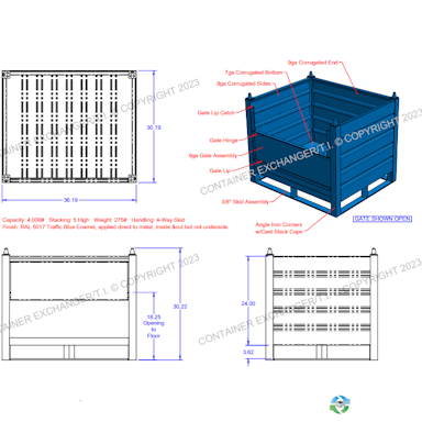 Metal Bins For Sale: New 36x30x24 Custom Metal Bulk Container with Drop Gate Wisconsin In Wisconsin - image  3