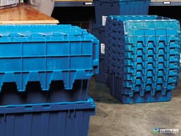 Stack & Nest Totes For Sale: New Blue 26.75x17x9.62 Attached lid Container In Ontario - image 2 Stack & Nest Totes For Sale: New Blue 26.75x17x9.62 Attached lid Container In Ontario - image 2