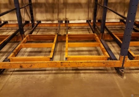 Push-Back Racks For Sale: 2 deep push back, 2 to 6 levels, 96" wide bays, 26' high uprights, 12,000 pallet positions In null - image 1 Push-Back Racks For Sale: 2 deep push back, 2 to 6 levels, 96" wide bays, 26' high uprights, 12,000 pallet positions In null - image 1
