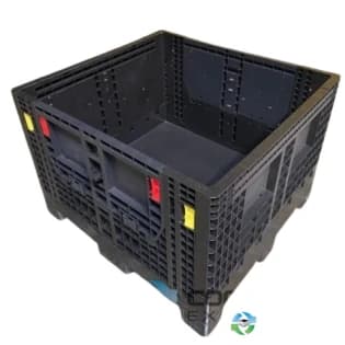 Pallet Containers For Sale: New Monoflo 48x44.5x34 Collapsible Bulk Boxes w. 2 drop doors - Black In Georgia - image 1 Pallet Containers For Sale: New Monoflo 48x44.5x34 Collapsible Bulk Boxes w. 2 drop doors - Black In Georgia - image 1