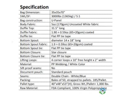 Bulk Bags - FIBC For Sale: NEW 35x35x70 Bulk Bags Duffle Top Spout Bottom Uncoated New Jersey In New Jersey - image 2 Bulk Bags - FIBC For Sale: NEW 35x35x70 Bulk Bags Duffle Top Spout Bottom Uncoated New Jersey In New Jersey - image 2