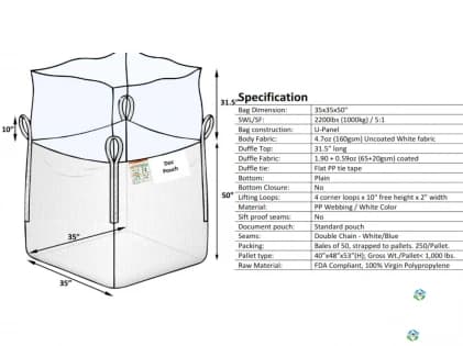 Bulk Bags - FIBC For Sale: NEW 35x35x50 Bulk Bags Duffle Top Flat Bottom New Jersey and California In New Jersey - image 2 Bulk Bags - FIBC For Sale: NEW 35x35x50 Bulk Bags Duffle Top Flat Bottom New Jersey and California In New Jersey - image 2