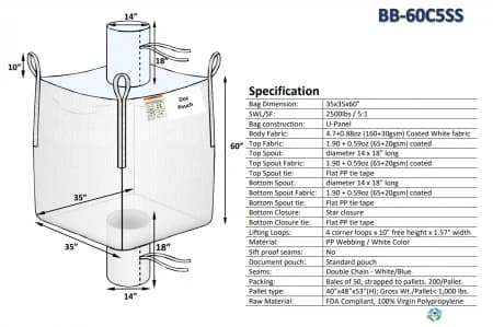 Bulk Bags - FIBC For Sale: NEW 35x35x60 Spout Top Spout Bottom Bulk Bags Coated New Jersey In New Jersey - image 2 Bulk Bags - FIBC For Sale: NEW 35x35x60 Spout Top Spout Bottom Bulk Bags Coated New Jersey In New Jersey - image 2
