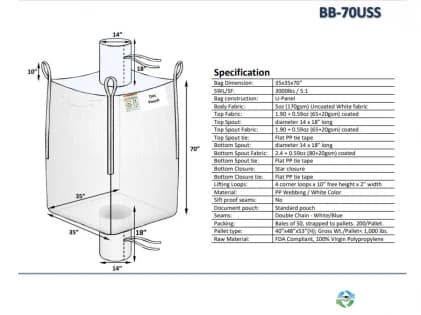 Bulk Bags - FIBC For Sale: NEW 35x35x70 Spout Top Spout Bottom Bulk Bags Uncoated New Jersey California In New Jersey - image 2 Bulk Bags - FIBC For Sale: NEW 35x35x70 Spout Top Spout Bottom Bulk Bags Uncoated New Jersey California In New Jersey - image 2