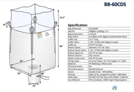 Bulk Bags - FIBC For Sale: NEW 35x35x60 Duffle Top Spout Bottom Bulk Bags Coated New Jersey In New Jersey - image 1 Bulk Bags - FIBC For Sale: NEW 35x35x60 Duffle Top Spout Bottom Bulk Bags Coated New Jersey In New Jersey - image 1