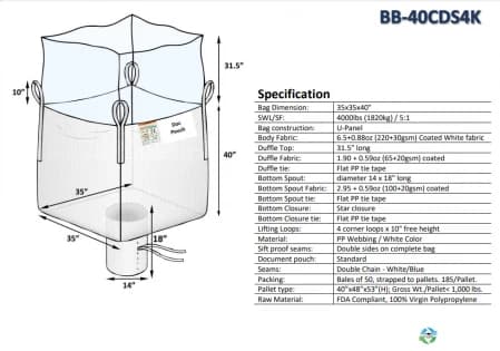 Bulk Bags - FIBC For Sale: NEW 35x35x40 Duffle Top Spout Bottom Bulk Bags Sift Proof Coated New Jersey In New Jersey - image 1 Bulk Bags - FIBC For Sale: NEW 35x35x40 Duffle Top Spout Bottom Bulk Bags Sift Proof Coated New Jersey In New Jersey - image 1