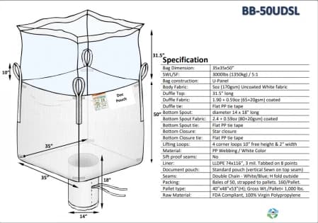 Bulk Bags - FIBC For Sale: NEW 35x35x50 Duffle Top Spout Bottom Bulk Bags with PE Liner In New Jersey - image 1 Bulk Bags - FIBC For Sale: NEW 35x35x50 Duffle Top Spout Bottom Bulk Bags with PE Liner In New Jersey - image 1