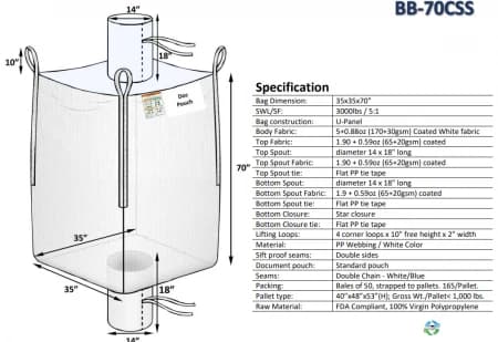 Bulk Bags - FIBC For Sale: NEW 35x35x70 Spout Top Spout Bottom Bulk Bags Coated New Jersey, California and GA locations In New Jersey - image 1 Bulk Bags - FIBC For Sale: NEW 35x35x70 Spout Top Spout Bottom Bulk Bags Coated New Jersey, California and GA locations In New Jersey - image 1