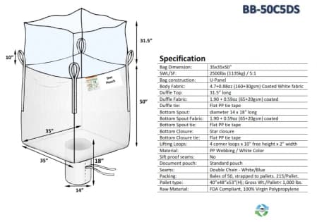 Bulk Bags - FIBC For Sale: NEW 35x35x50 Bulk Bags Duffle Top Spout Bottom Coated New Jersey In New Jersey - image 1 Bulk Bags - FIBC For Sale: NEW 35x35x50 Bulk Bags Duffle Top Spout Bottom Coated New Jersey In New Jersey - image 1