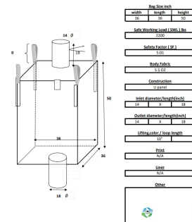 Bulk Bags - FIBC For Sale: New 36x36x50 Spout Top and Bottom Bulk Bags In Pennsylvania - image 1 Bulk Bags - FIBC For Sale: New 36x36x50 Spout Top and Bottom Bulk Bags In Pennsylvania - image 1