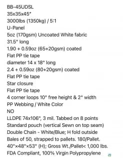 Bulk Bags - FIBC For Sale: New 35x35x45 Bulk Bags Duffle Spout with BUILT IN LINER- 3000 LB SWL Ohio In Ohio - image 2 Bulk Bags - FIBC For Sale: New 35x35x45 Bulk Bags Duffle Spout with BUILT IN LINER- 3000 LB SWL Ohio In Ohio - image 2