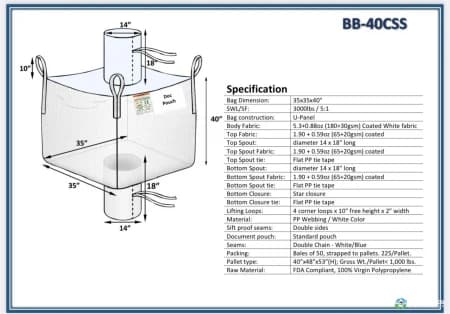 Bulk Bags - FIBC For Sale: New 35x35x40 Spout Top and Bottom Bulk Bags Ohio. In Ohio - image 3 Bulk Bags - FIBC For Sale: New 35x35x40 Spout Top and Bottom Bulk Bags Ohio. In Ohio - image 3