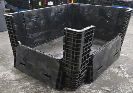 Pallet Containers For Sale: Used Orbis 64x48x34 Collapsible Bulk Containers 4 Drop Doors Black In Ohio - image 2 Pallet Containers For Sale: Used Orbis 64x48x34 Collapsible Bulk Containers 4 Drop Doors Black In Ohio - image 2
