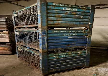 Metal Bins For Sale: Used Heavy Duty Stackable 46x32x33h” Steel Bulk Containers w/ Solid Floor & Runners Ontario In Ontario - image 2 Metal Bins For Sale: Used Heavy Duty Stackable 46x32x33h” Steel Bulk Containers w/ Solid Floor & Runners Ontario In Ontario - image 2