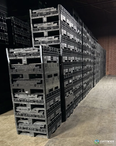 Pallet Containers For Sale: Used 30x32x34 Collapsible Bulk Containers with drop doors - Black In South Carolina - image 1 Pallet Containers For Sale: Used 30x32x34 Collapsible Bulk Containers with drop doors - Black In South Carolina - image 1