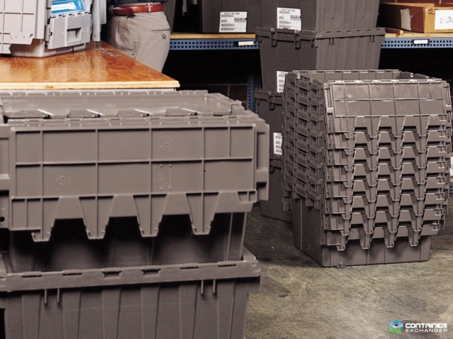 Stack & Nest Totes For Sale: New Grey 26.75x17x9.62 Attached Lid Container Ontario In Ontario - image 2 Stack & Nest Totes For Sale: New Grey 26.75x17x9.62 Attached Lid Container Ontario In Ontario - image 2