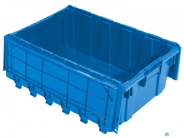 Stack & Nest Totes For Sale: New Blue 26.75x17x9.62 Attached lid Container In Ontario - image 1 Stack & Nest Totes For Sale: New Blue 26.75x17x9.62 Attached lid Container In Ontario - image 1