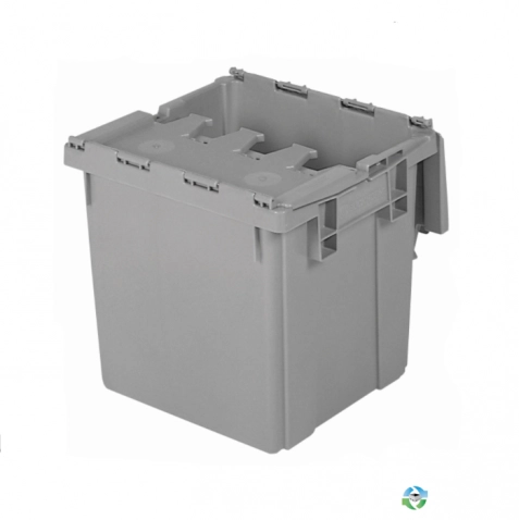 Stack & Nest Totes For Sale: New Grey 14.5x13.5x13.37 Attached lid Container Ontario In Ontario - image 1 Stack & Nest Totes For Sale: New Grey 14.5x13.5x13.37 Attached lid Container Ontario In Ontario - image 1