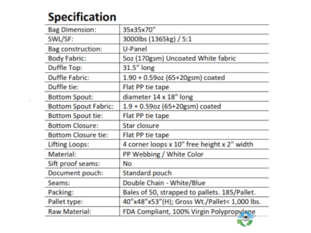 Bulk Bags - FIBC For Sale: NEW 35x35x70 Bulk Bags Duffle Top Spout Bottom Uncoated New Jersey In New Jersey - image 2 Bulk Bags - FIBC For Sale: NEW 35x35x70 Bulk Bags Duffle Top Spout Bottom Uncoated New Jersey In New Jersey - image 2