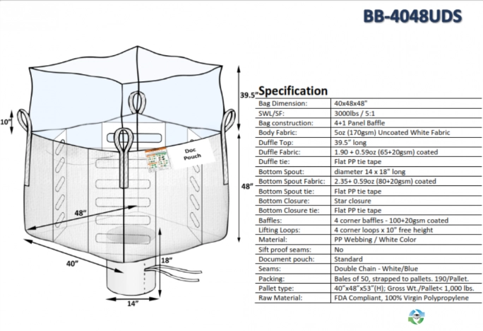 Bulk Bags - FIBC For Sale: NEW 40x48x48 Duffle Top Spout Bottom Bulk Bags In California - image 1 Bulk Bags - FIBC For Sale: NEW 40x48x48 Duffle Top Spout Bottom Bulk Bags In California - image 1