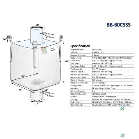 Bulk Bags - FIBC For Sale: NEW 35x35x60 Spout Top Spout Bottom Bulk Bags Coated New Jersey In New Jersey - image 1 Bulk Bags - FIBC For Sale: NEW 35x35x60 Spout Top Spout Bottom Bulk Bags Coated New Jersey In New Jersey - image 1