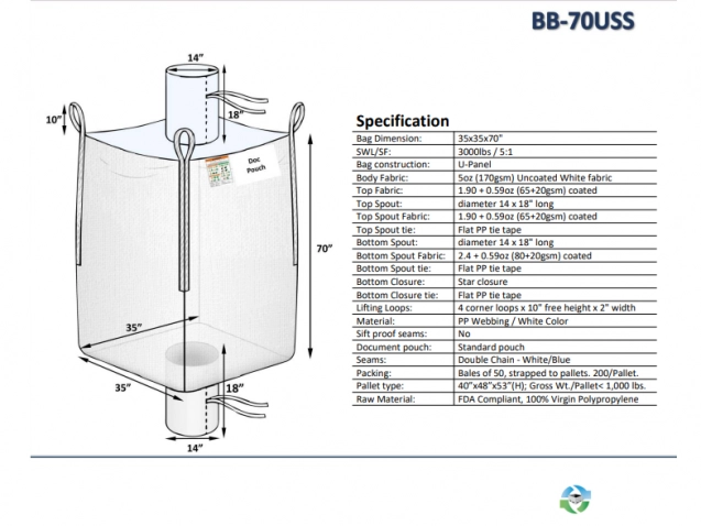 Bulk Bags - FIBC For Sale: NEW 35x35x70 Spout Top Spout Bottom Bulk Bags Uncoated New Jersey California In New Jersey - image 2 Bulk Bags - FIBC For Sale: NEW 35x35x70 Spout Top Spout Bottom Bulk Bags Uncoated New Jersey California In New Jersey - image 2