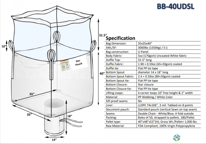 Bulk Bags - FIBC For Sale: NEW 35x35x40 Duffle Top Spout Bottom Bulk Bags with PE Liner In New Jersey - image 1 Bulk Bags - FIBC For Sale: NEW 35x35x40 Duffle Top Spout Bottom Bulk Bags with PE Liner In New Jersey - image 1