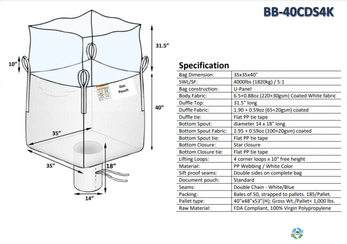 Bulk Bags - FIBC For Sale: NEW 35x35x40 Duffle Top Spout Bottom Bulk Bags Sift Proof Coated New Jersey In New Jersey - image 1 Bulk Bags - FIBC For Sale: NEW 35x35x40 Duffle Top Spout Bottom Bulk Bags Sift Proof Coated New Jersey In New Jersey - image 1