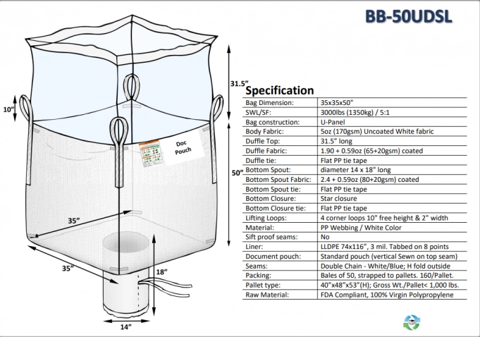 Bulk Bags - FIBC For Sale: NEW 35x35x50 Duffle Top Spout Bottom Bulk Bags with PE Liner In New Jersey - image 1 Bulk Bags - FIBC For Sale: NEW 35x35x50 Duffle Top Spout Bottom Bulk Bags with PE Liner In New Jersey - image 1