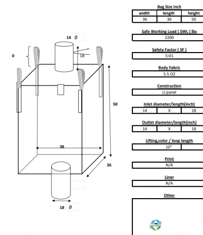 Bulk Bags - FIBC For Sale: New 36x36x50 Spout Top and Bottom Bulk Bags In Pennsylvania - image 1 Bulk Bags - FIBC For Sale: New 36x36x50 Spout Top and Bottom Bulk Bags In Pennsylvania - image 1