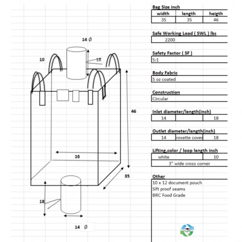 Bulk Bags - FIBC For Sale: New 35x35x46 Bulk Bags Spout and Bottom BRC Food Grade In Illinois - image 1 Bulk Bags - FIBC For Sale: New 35x35x46 Bulk Bags Spout and Bottom BRC Food Grade In Illinois - image 1