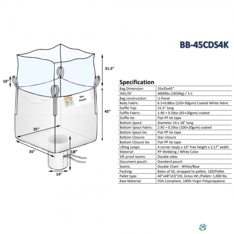 Bulk Bags - FIBC For Sale: New 35x35x45 Bulk Bags Duffle Top Spout Bottom Sift Proof NJ, GA, CA locations In New Jersey - image 1 Bulk Bags - FIBC For Sale: New 35x35x45 Bulk Bags Duffle Top Spout Bottom Sift Proof NJ, GA, CA locations In New Jersey - image 1