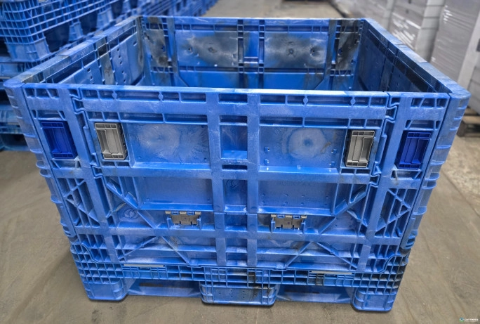 Pallet Containers For Sale: Brand New All Blue with Swirls Orbis HDMP 4548-34 with (2) Drop Doors Ohio In Ohio - image 1 Pallet Containers For Sale: Brand New All Blue with Swirls Orbis HDMP 4548-34 with (2) Drop Doors Ohio In Ohio - image 1