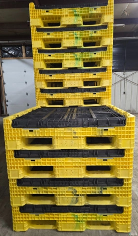 Pallet Containers For Sale: Brand New Orbis 4548-34 Yellow Base Black Door Swirl (2) Drop Doors In Ohio - image 2 Pallet Containers For Sale: Brand New Orbis 4548-34 Yellow Base Black Door Swirl (2) Drop Doors In Ohio - image 2