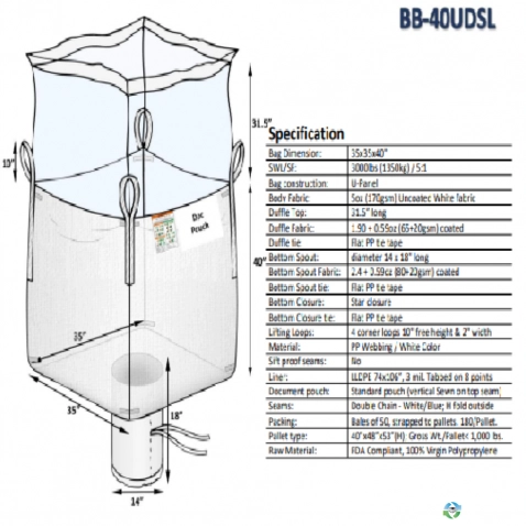 Bulk Bags - FIBC For Sale: New 35X35X40 Duffle Top Spout Bottom Bulk Bags with Liner Georgia, New Jersey and California In New Jersey - image 1 Bulk Bags - FIBC For Sale: New 35X35X40 Duffle Top Spout Bottom Bulk Bags with Liner Georgia, New Jersey and California In New Jersey - image 1