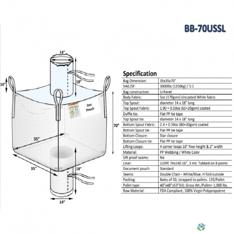 Bulk Bags - FIBC For Sale: New 35x35x70 Spout Top, Spout Bottom Bulk Bags with LINERS New Jersey, California and Georgia In New Jersey - image 1 Bulk Bags - FIBC For Sale: New 35x35x70 Spout Top, Spout Bottom Bulk Bags with LINERS New Jersey, California and Georgia In New Jersey - image 1
