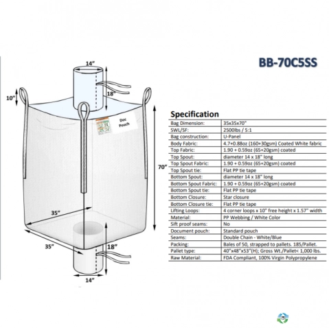 Bulk Bags - FIBC For Sale: New 35x35x70 Spout Top, Spout Bottom Bulk Bags New Jersey In New Jersey - image 1 Bulk Bags - FIBC For Sale: New 35x35x70 Spout Top, Spout Bottom Bulk Bags New Jersey In New Jersey - image 1