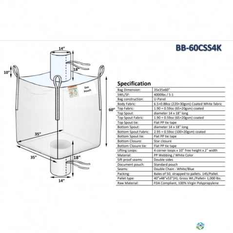 Bulk Bags - FIBC For Sale: New 35x35x60 Spout Top, Spout Bottom, Sift Proof Bulk Bags New Jersey, California and Georgia In New Jersey - image 1 Bulk Bags - FIBC For Sale: New 35x35x60 Spout Top, Spout Bottom, Sift Proof Bulk Bags New Jersey, California and Georgia In New Jersey - image 1