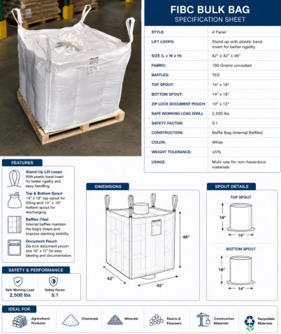 Bulk Bags - FIBC For Sale: New 42x42x46 Spout Top, Spout Bottom Ohio In Ohio - image 1 Bulk Bags - FIBC For Sale: New 42x42x46 Spout Top, Spout Bottom Ohio In Ohio - image 1