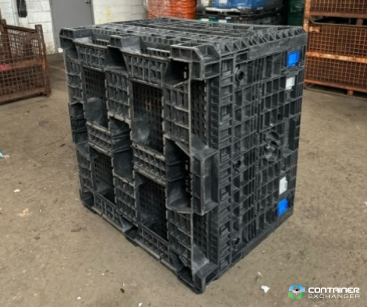Pallet Containers For Sale: Used Orbis 45x48x34 Collapsible Bulk Containers with Drop Doors - Black with Vented Floors In Michigan - image 3