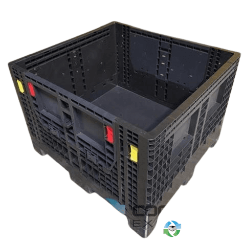 Pallet Containers For Sale: New Monoflo 48x44.5x34 Collapsible Bulk Boxes w. 2 drop doors - Black In Georgia - image  1 Pallet Containers For Sale: New Monoflo 48x44.5x34 Collapsible Bulk Boxes w. 2 drop doors - Black In Georgia - image  1