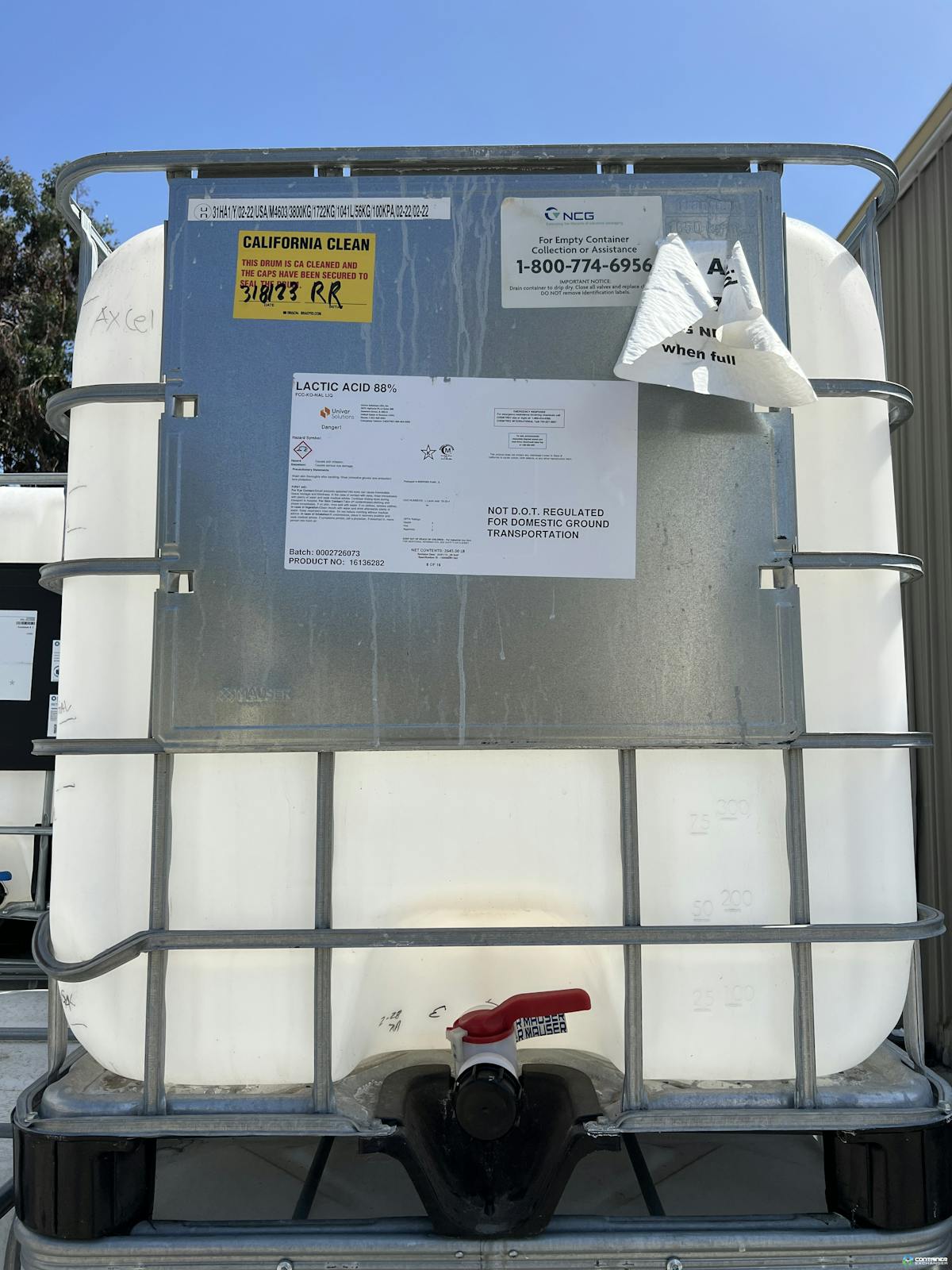 IBC Totes For Sale: USED 275 Gallon IBC Totes Previous Food Grade and Triple Washed CALIFORNIA CLEAN TAGGED In California - image 2