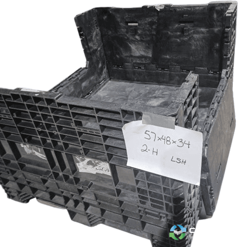 Pallet Containers For Sale: Used 57x48x34 Collapsible Plastic Pallet Containers with 2 Drop Doors- Black Indiana In Indiana - image  1 Pallet Containers For Sale: Used 57x48x34 Collapsible Plastic Pallet Containers with 2 Drop Doors- Black Indiana In Indiana - image  1