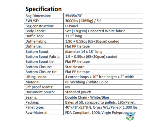 Bulk Bags - FIBC For Sale: NEW 35x35x70 Bulk Bags Duffle Top Spout Bottom Uncoated New Jersey In New Jersey - image 2 Bulk Bags - FIBC For Sale: NEW 35x35x70 Bulk Bags Duffle Top Spout Bottom Uncoated New Jersey In New Jersey - image 2
