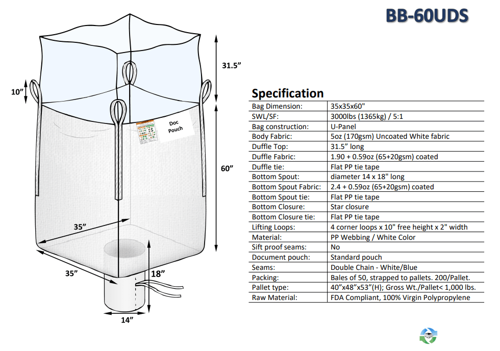 Bulk Bags - FIBC For Sale: NEW 35x35x60 Bulk Bags Duffle Top Spout Bottom New Jersey In New Jersey - image 2 Bulk Bags - FIBC For Sale: NEW 35x35x60 Bulk Bags Duffle Top Spout Bottom New Jersey In New Jersey - image 2